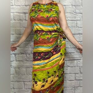 Vintage Floral Beachy Sleeveless Faux Wrap Dress